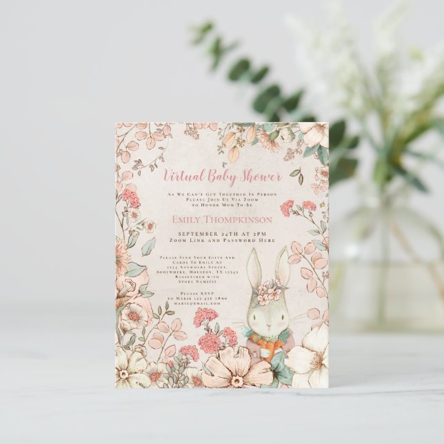 Virtuell inbjudan till budgetbunny Girl Baby Showe (Stående Fram)