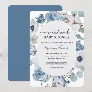 Virtuell inbjudan till Dusty Blue Blommigt Baby Sh