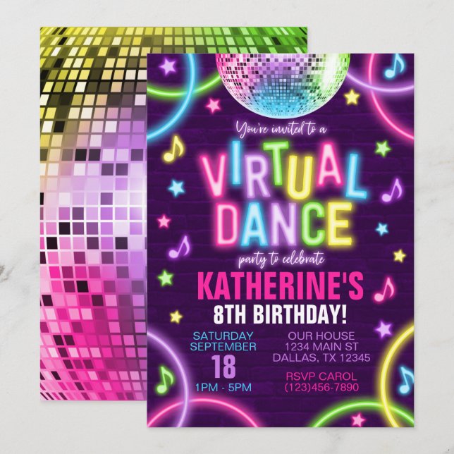 Virtuell inbjudan till nyårsafton i Dance Party (Fram/baksida)