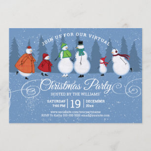 Virtuell jul Party Snögubbe Skating Gräs Träd Inbjudningar