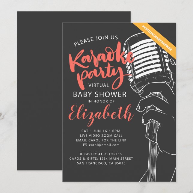 Virtuell Karaoke Party Baby Shower Video Inbjudningar (Fram/baksida)