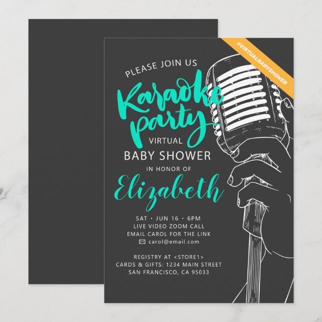 Virtuell Karaoke Party Baby Shower Video Inbjudningar (Fram/baksida)