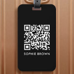 Virtuell kontaktBorttappad för QR-kod, svart moder Bagagebricka<br><div class="desc">En enkel anpassningsbar QR-kod för bagagetagg i snyggten är utformad i en modern, minimalistisk typografi på en enkel svart bakgrund. QR-koden och namn kan lätt vara personlig för att göra en design så unik som du är! Perfekten har skräddarsytt gåva eller tillbehör för att säkerställa att ditt bagage återlämnas på...</div>