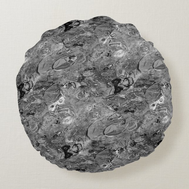 Virtuell kyrkogård i döskallar och grav förstört rund kudde (Baksidan)