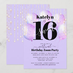 Virtuell Lila Sweet 16 Birthday Girly Bubons Inbjudningar