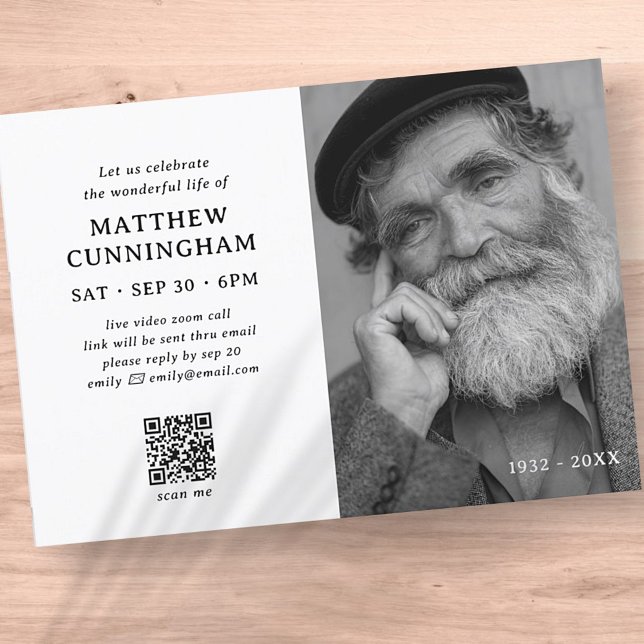 Virtuell Memorial Firande of Life Simple QR Inbjudningar (Skapare uppladdad)