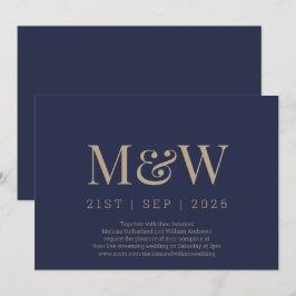 Virtuell modern marin Guld Monogram Bröllop Inbjudningar