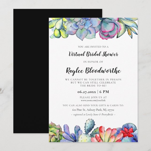 Virtuell Möhippa för kaktus och suckulatorer Inbjudningar (Fram/baksida)