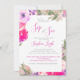 Virtuell Nursery Sip och se Baby Blommigt Ro Rosa Inbjudningar