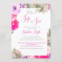 Virtuell Nursery Sip och se Baby Blommigt Ro Rosa Inbjudningar