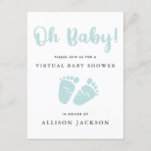 Virtuell Oh Baby Mint Grönt Baby Feet Baby Shower Inbjudan Vykort