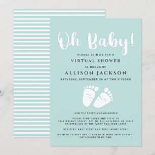 Virtuell Oh Baby Shower Baby Feet Light Mint White Inbjudningar