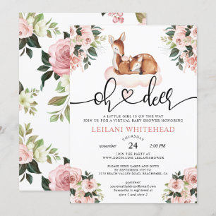 Virtuell Oh Hjort Baby Shower Watercolor Blommigt Inbjudningar