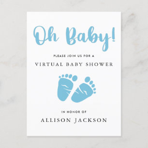 Virtuell Oj Baby blue Baby Feet Pojke Shower Inbjudan Vykort