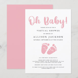 Virtuell Oj Flicka Shower Rosa Baby Feet Simple Inbjudningar