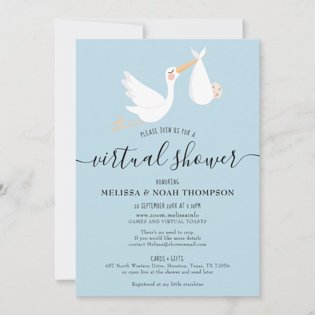 Virtuell Online, Avstånd babyskugga med lång längd Inbjudningar (Framsida)