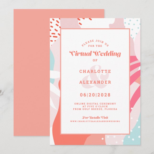 Virtuell Online | Korall Modern Geometrisk Abstrak Inbjudningar (Fram/baksida)