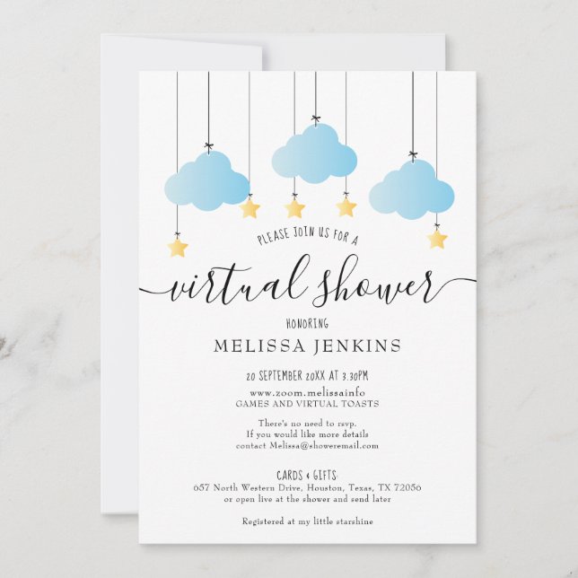 Virtuell Online Långdistansdusch via Post Inbjudningar (Framsida)