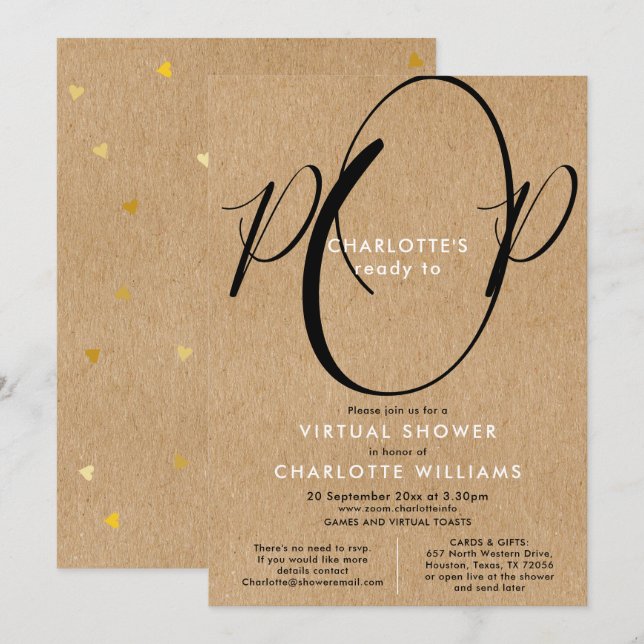 Virtuell Online Långdistansdusch via Post Inbjudningar (Fram/baksida)