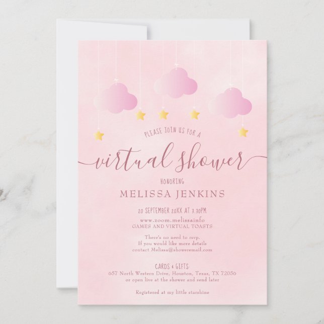 Virtuell Online Långdistansdusch via post rosa Inbjudningar (Framsida)