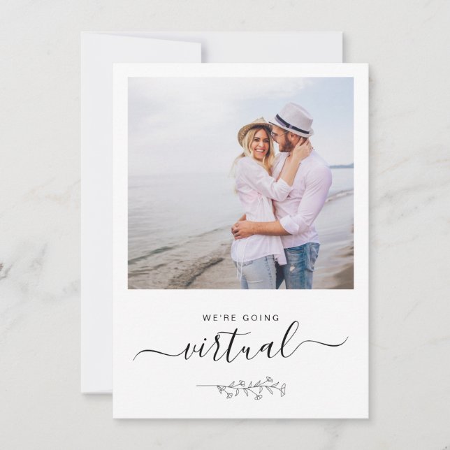 Virtuell online minimalistisk fotobryllopsinbjudan (Framsida)