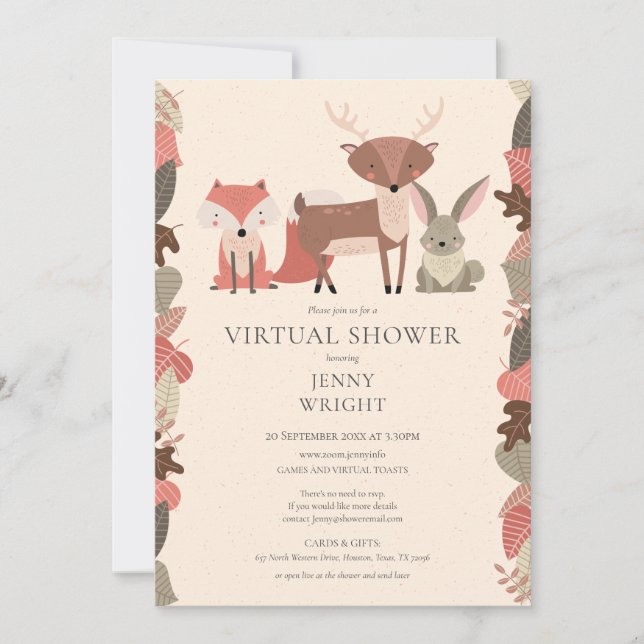 Virtuell Online Woodland Animals Baby Shower Inbjudningar (Framsida)