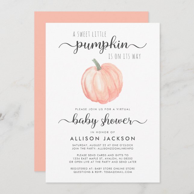 Virtuell Orange för babyvisningsprogram Pumpkin Wa Inbjudningar (Fram/baksida)