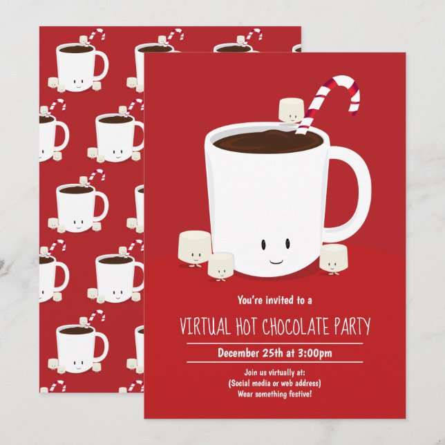 Virtuell Party Hett Chocolate Hett Kakao Inbjudningar (Fram/baksida)
