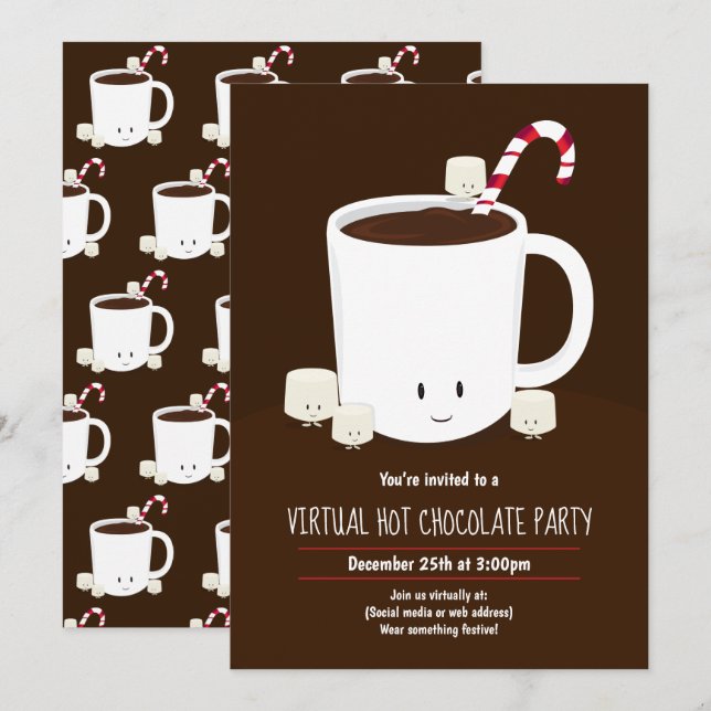 Virtuell Party-Hetten Chocolate Brown Inbjudningar (Fram/baksida)