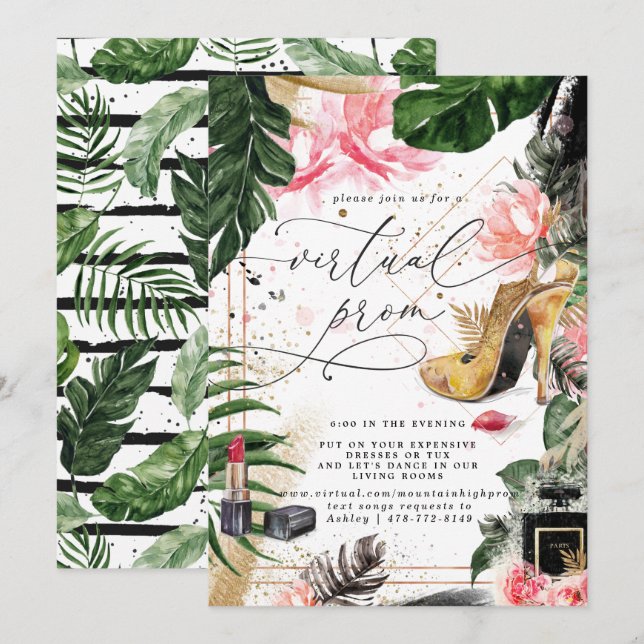Virtuell Prom Party | Glamoral Summer Greenery Inbjudningar (Fram/baksida)