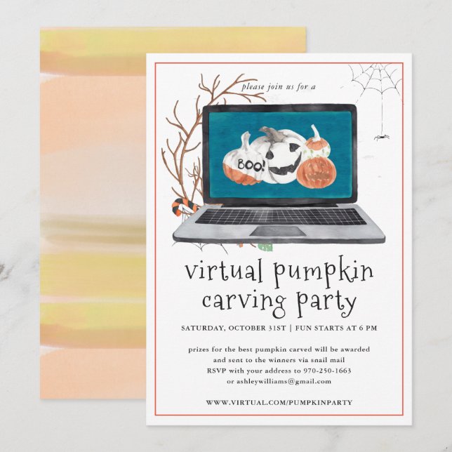 Virtuell pumpa skulptering | Halloween-fest Inbjudningar (Fram/baksida)
