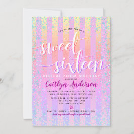 Virtuell Rainbow Ombre Girly Sweet sixteen Birthda Inbjudningar