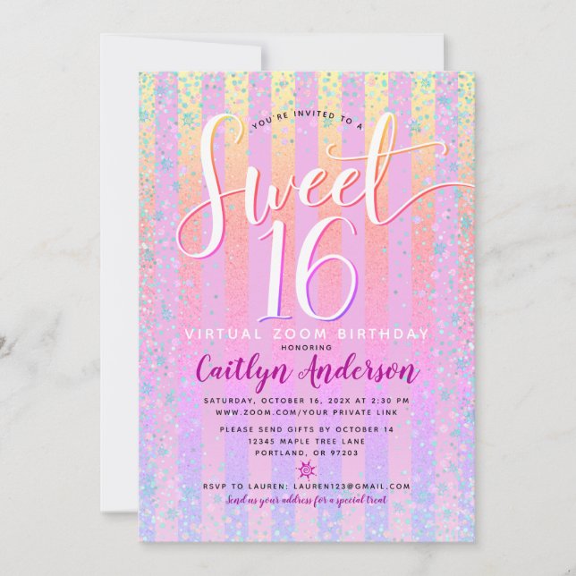 Virtuell Rainbow Ombre Sweet 16 Birthday Girly Chi Inbjudningar (Framsida)