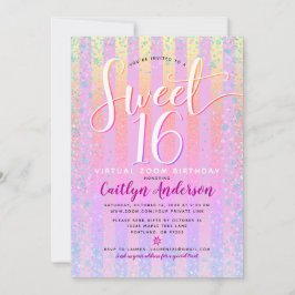 Virtuell Rainbow Ombre Sweet 16 Birthday Girly Chi Inbjudningar