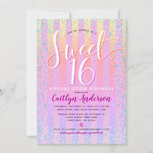 Virtuell Rainbow Ombre Sweet 16 Birthday Girly Chi Inbjudningar