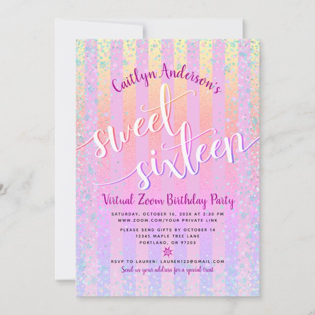 Virtuell Rainbow Ombre Sweet sixteen Birthday Girl Inbjudningar (Framsida)