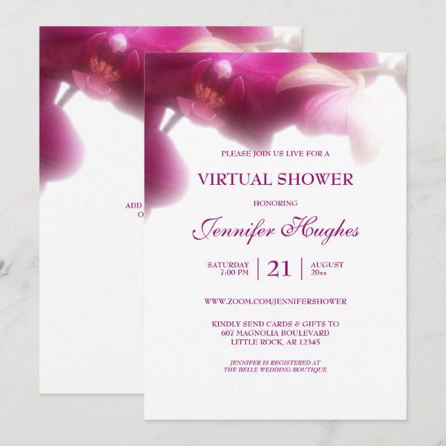 Virtuell Rosa Orchid Shower Inbjudningar (Fram/baksida)