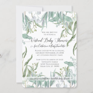 Virtuell Shower Eucalyptus Löv Woodsy Foliage Baby Inbjudningar