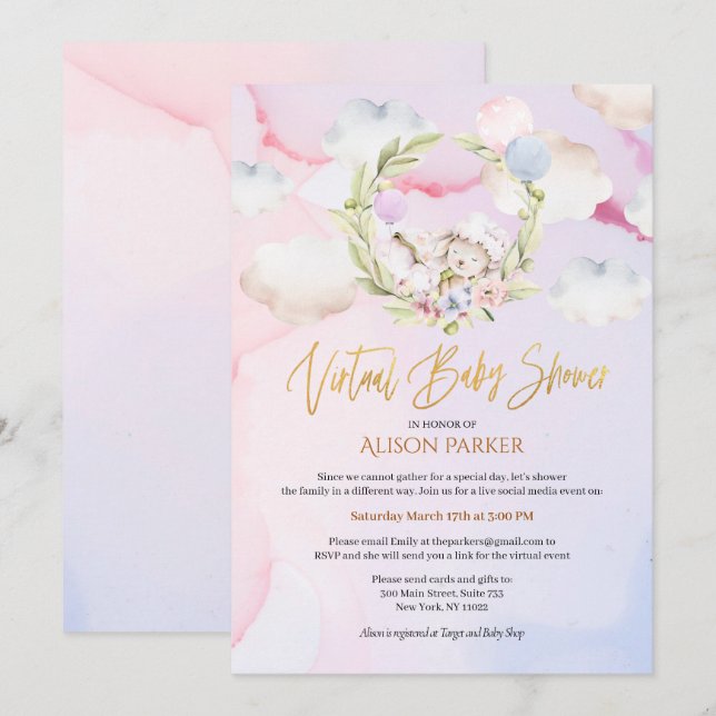 Virtuell Shower för Blommigt av Rosa av kutterträ Inbjudningar (Fram/baksida)