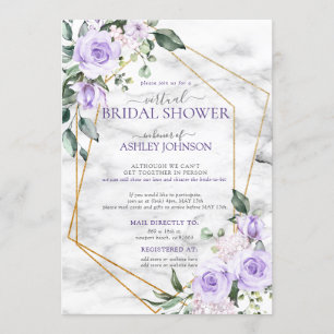 Virtuell Shower för Blommigten Lilac Lavender Guld Inbjudningar