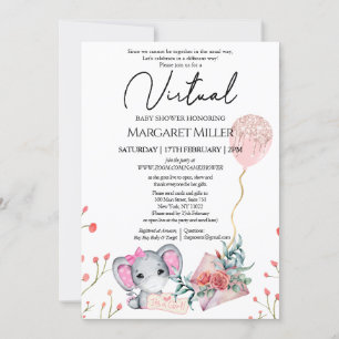 Virtuell Shower för Flickelelefant Guld Glitter Ba Inbjudningar