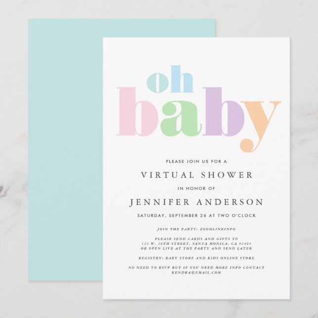 Virtuell Shower | Oh Baby Pastel Minimal Modern Inbjudningar (Fram/baksida)