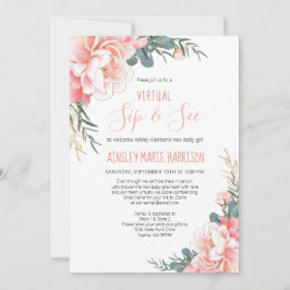 Virtuell Sip & Se  Rosa Guld Baby Shower Inbjudningar