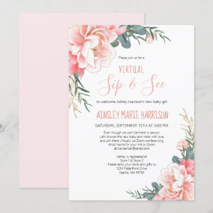 Virtuell Sip & Se Rosa Guld Baby Shower Inbjudningar