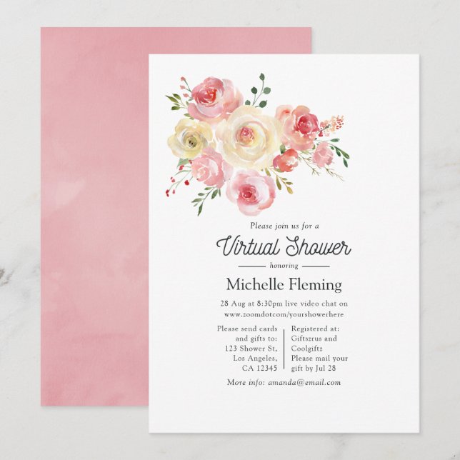 Virtuell skugga för Blommigt av vattenfärg för Spr Inbjudningar (Fram/baksida)