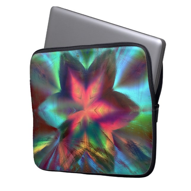 Virtuell smuts över orangen för blomkaleidoskop laptop fodral (Framsidan Vänster)