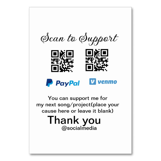 Virtuell spets burk q eller penningdonation PayPal Bordsnummer (Framsidan)