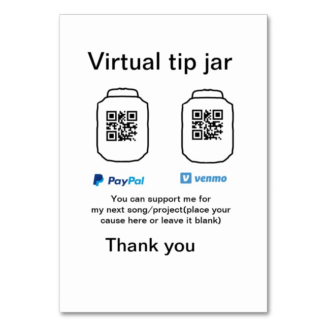Virtuell spets burk q eller penningdonation PayPal Bordsnummer (Framsidan)