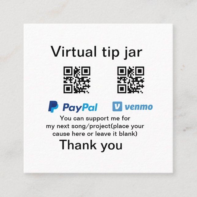 Virtuell spets burk q eller penningdonation PayPal Fyrkantigt Visitkort (Framsida)