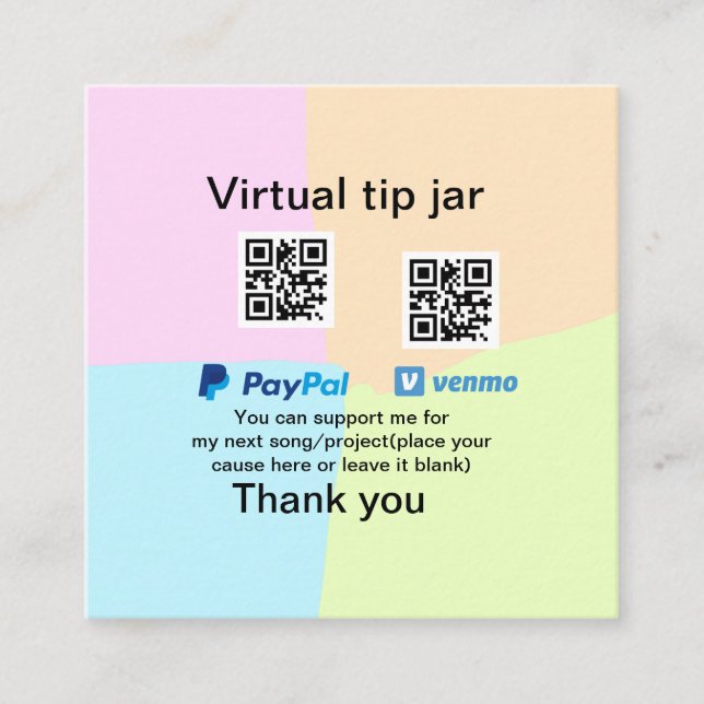 Virtuell spets burk q eller penningdonation PayPal Fyrkantigt Visitkort (Framsida)